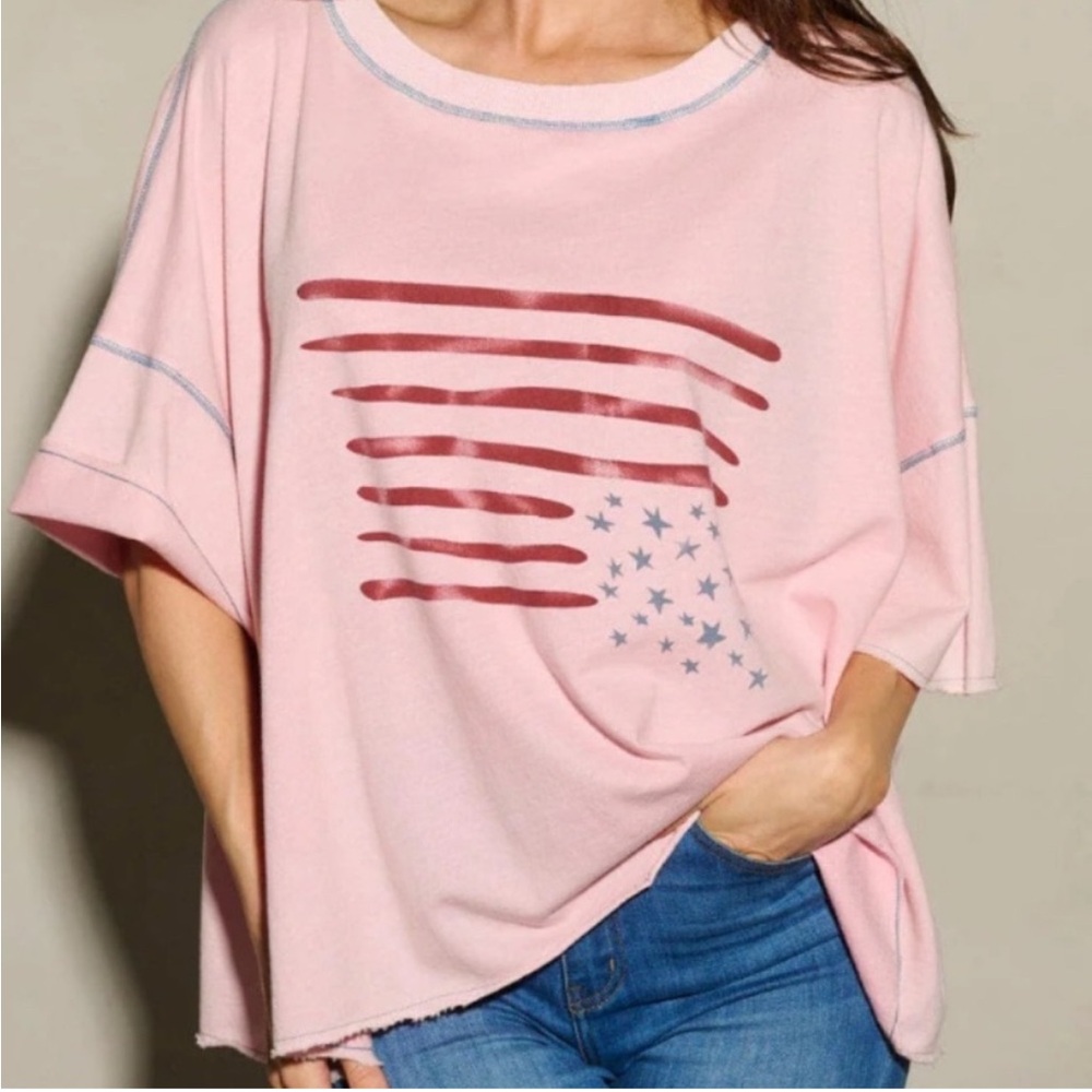 Easel Oversized American Flag Top - Sz M